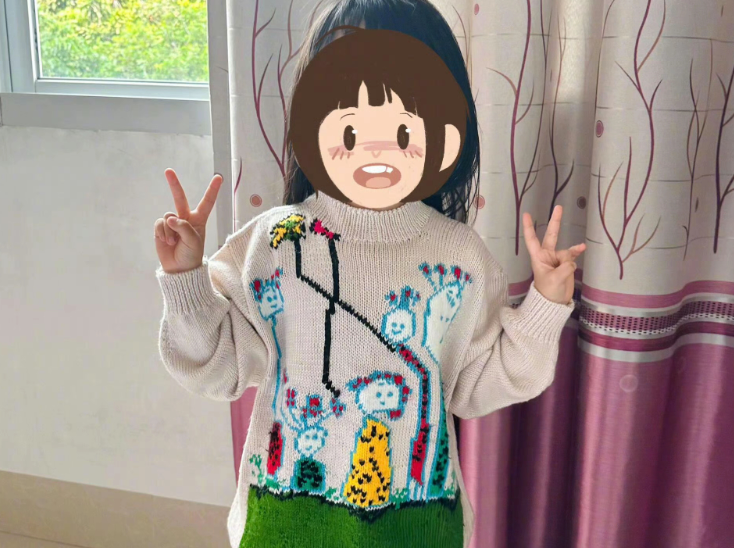 外婆把孩子的画织成了毛衣